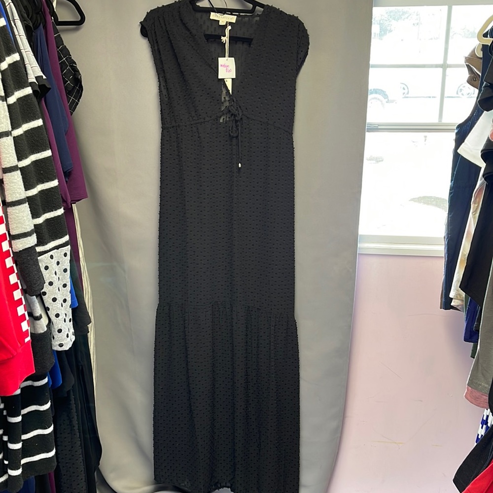 Black lovestitch swiss dot maxi dress